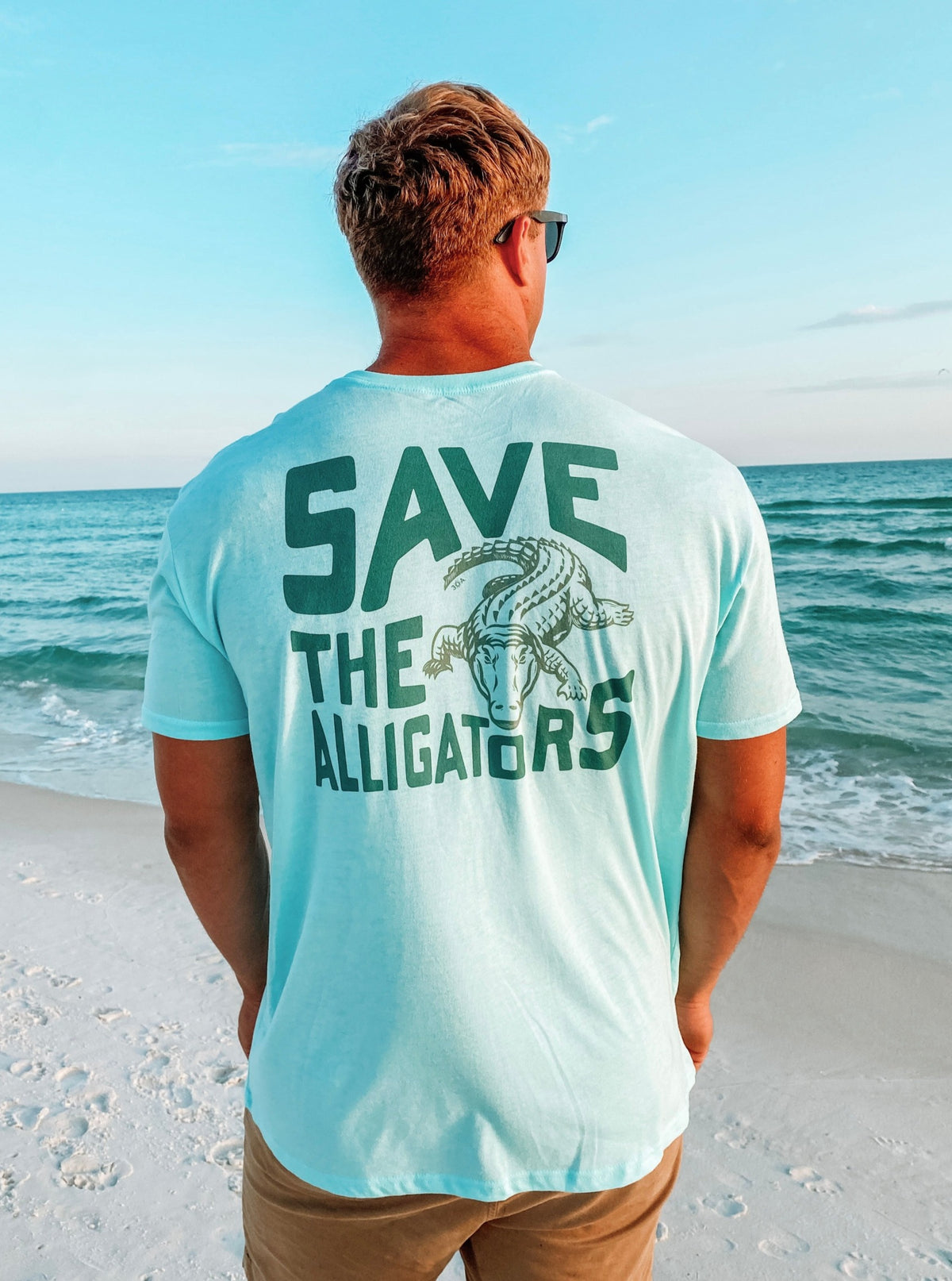 save the alligators light blue t-shirt