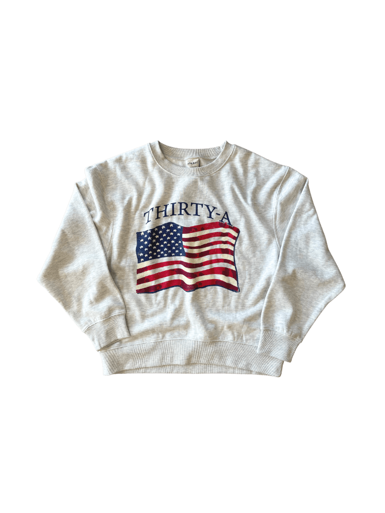 Thirty - A American Flag Old School Crew ChickaD Sweatshirt - 30A Gear - women fleece