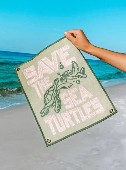 30A Save The Turtles Embroidered Canvas Flag - 30A Gear - novelty flag