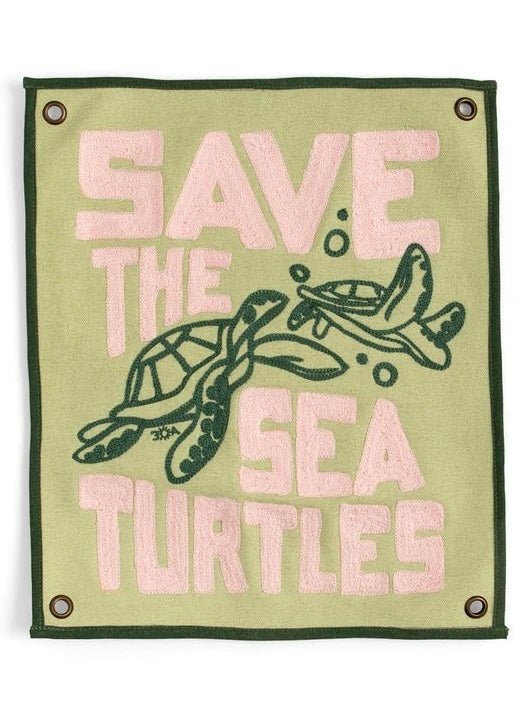 30A Save The Turtles Embroidered Canvas Flag - 30A Gear - novelty flag