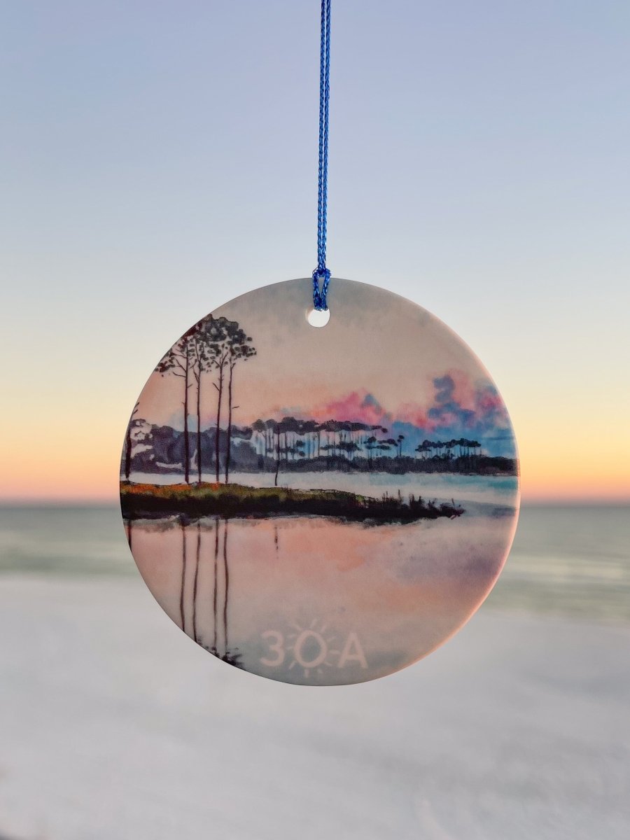 30A Western Lake Watercolor Ceramic Ornament - 30A Gear - novelty holiday