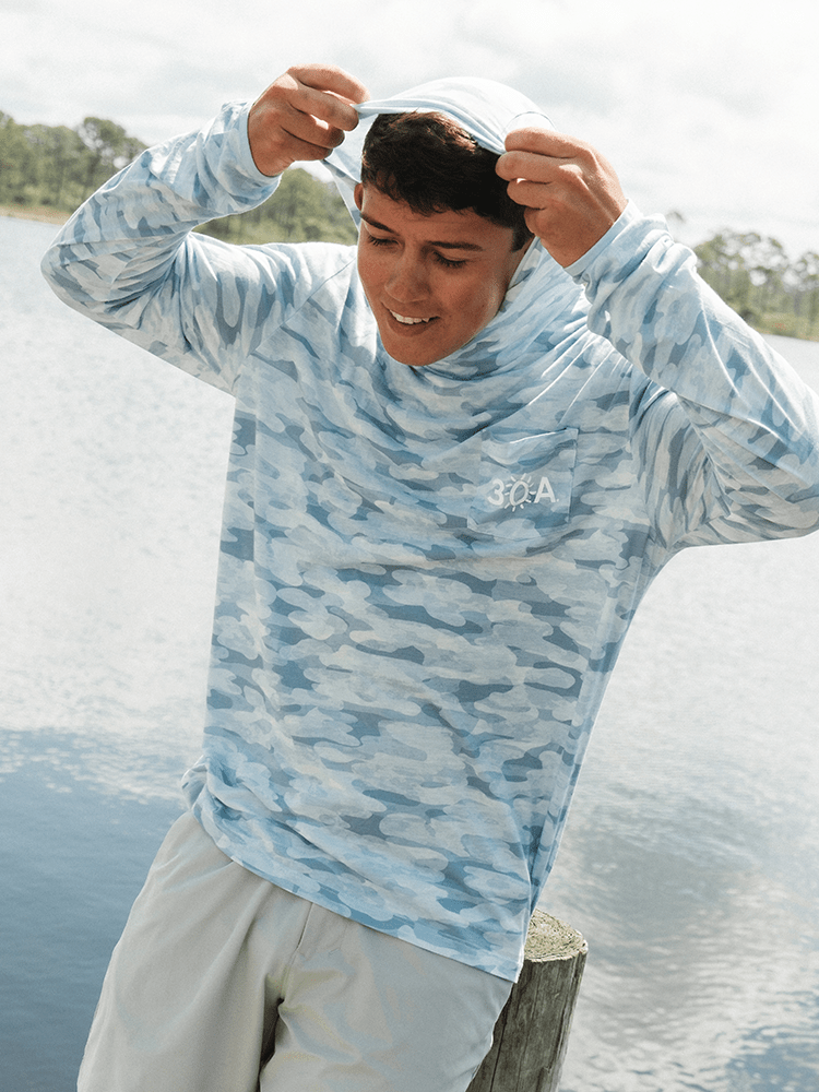 30A Wordmark Free Fly Men's Bamboo Lightweight Hoodie - 30A Gear - men outerwear