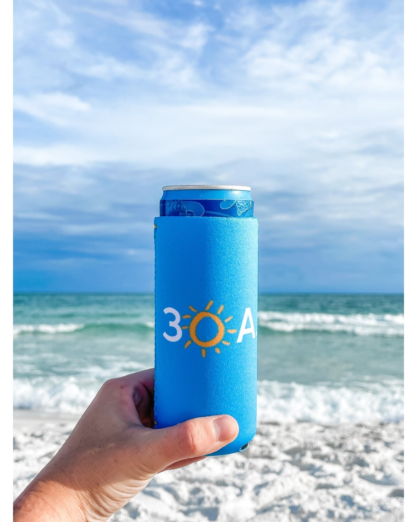30A Wordmark Logo Slim Can Cooler - 30A Gear - novelty drinkware
