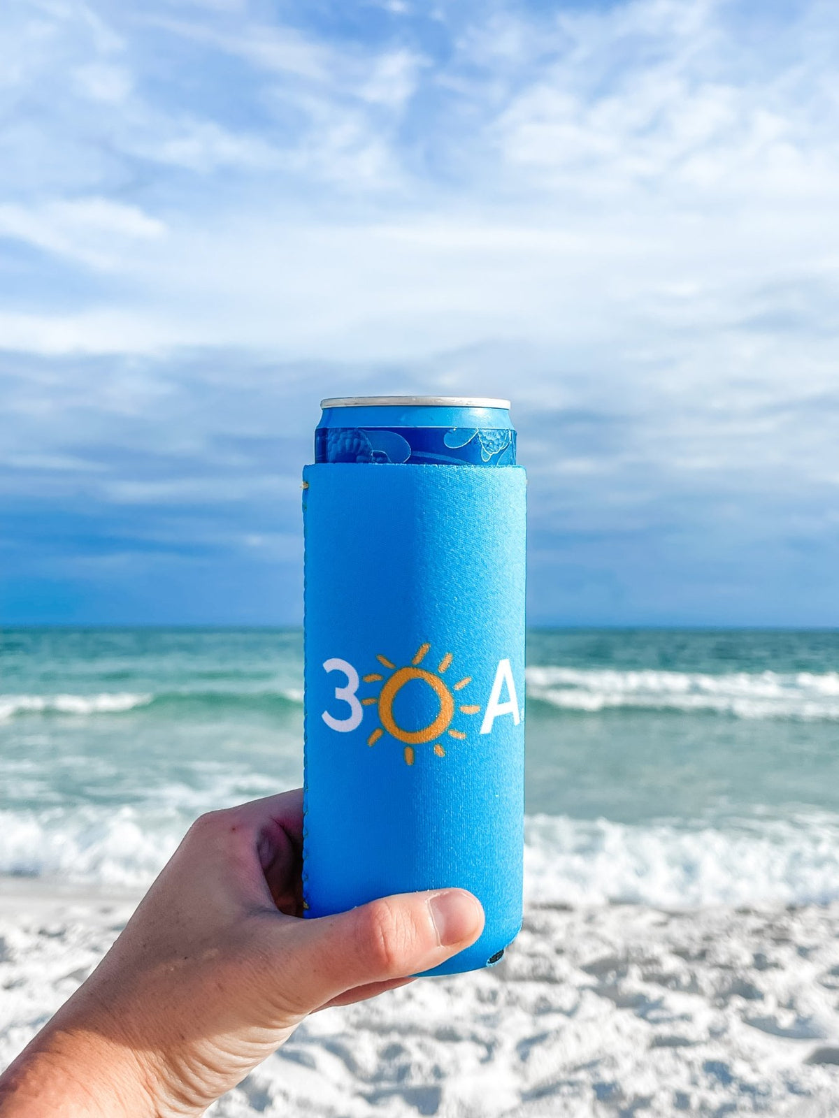 30A Wordmark Logo Slim Can Cooler - 30A Gear - novelty drinkware