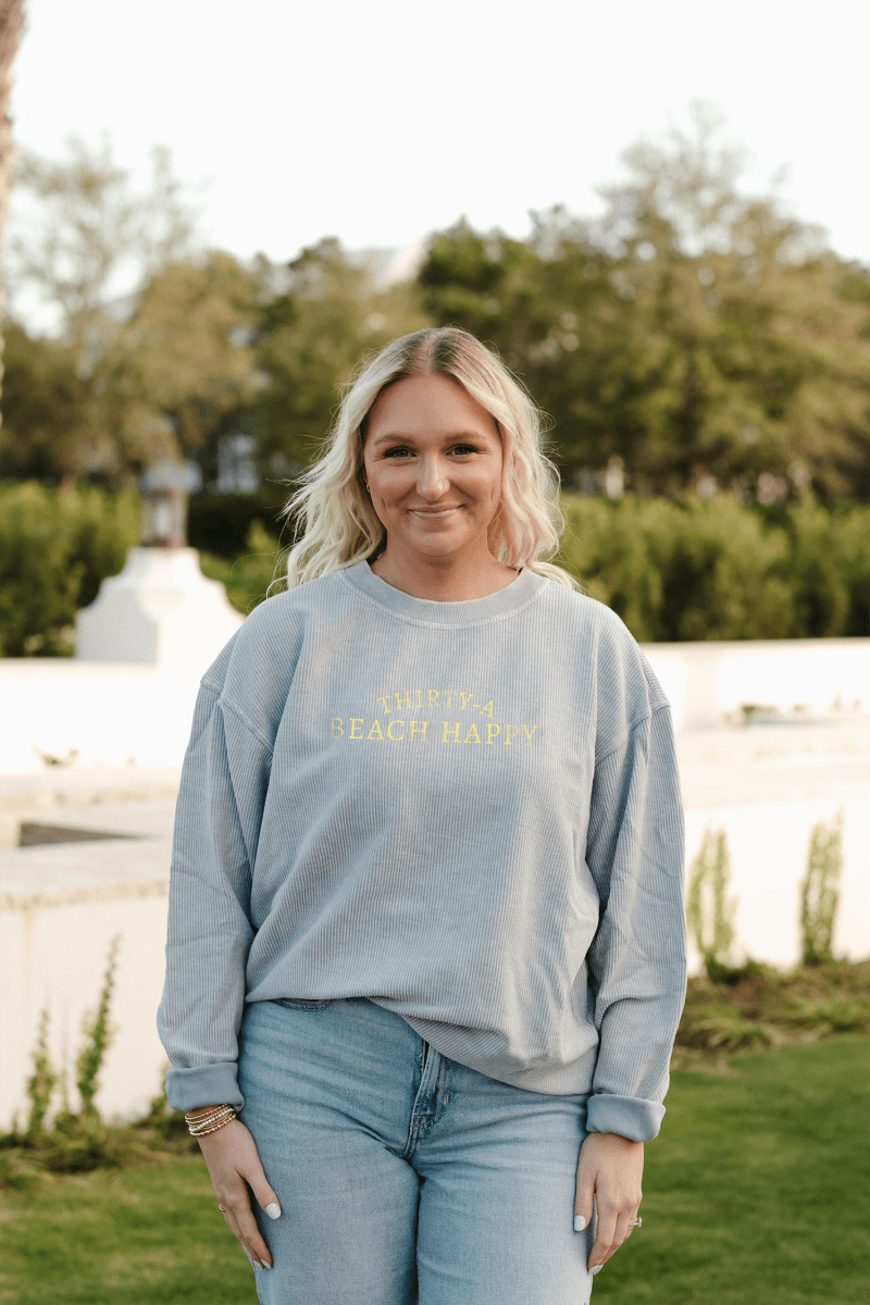 Beach Happy Embroidered Corded Crew Sweatshirt - 30A Gear - women fleece