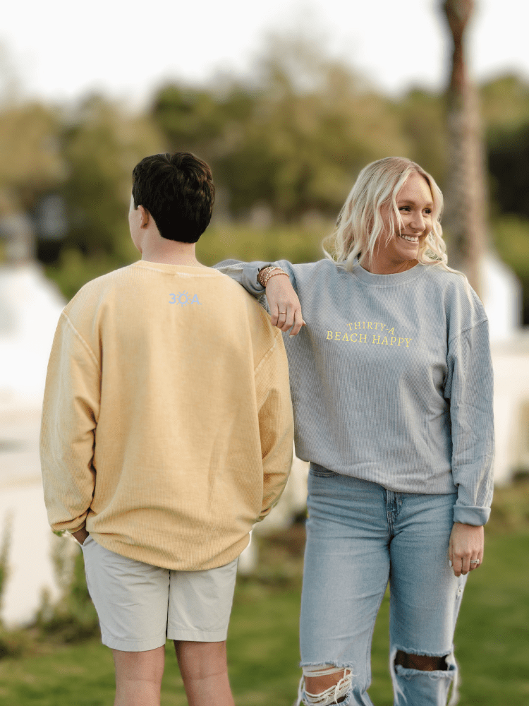 Beach Happy Embroidered Corded Crew Sweatshirt - 30A Gear - women fleece