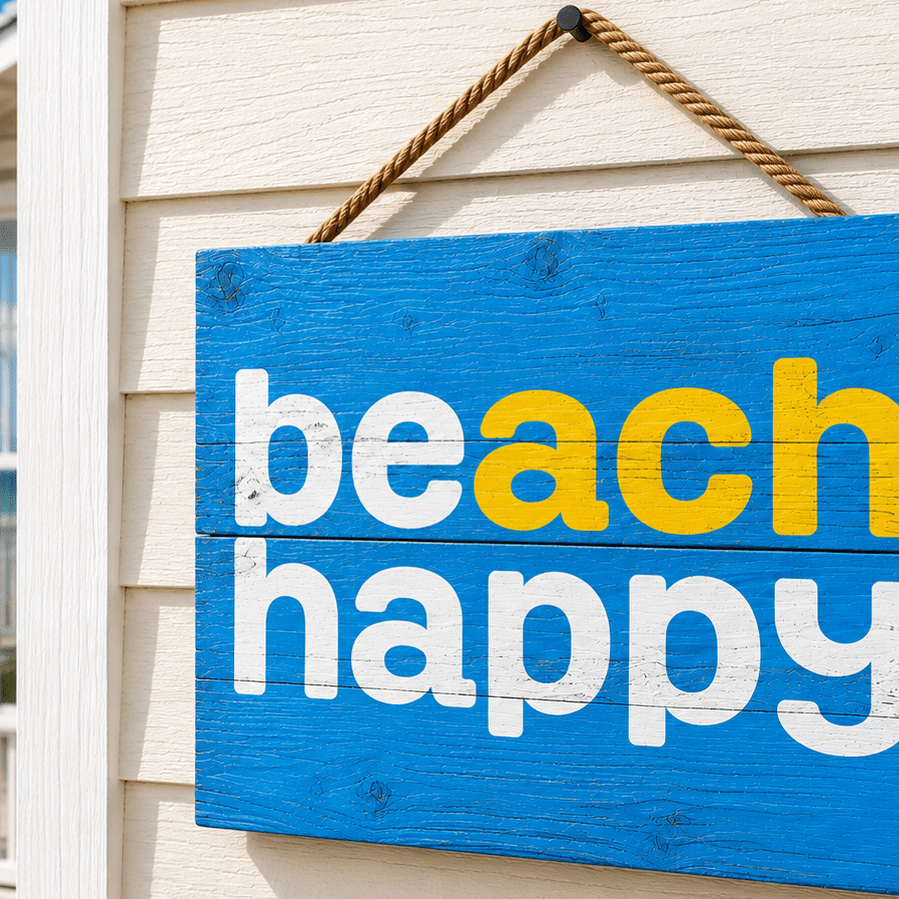 Beach Happy Hanging Wood Block Sign - 30A Gear - Home