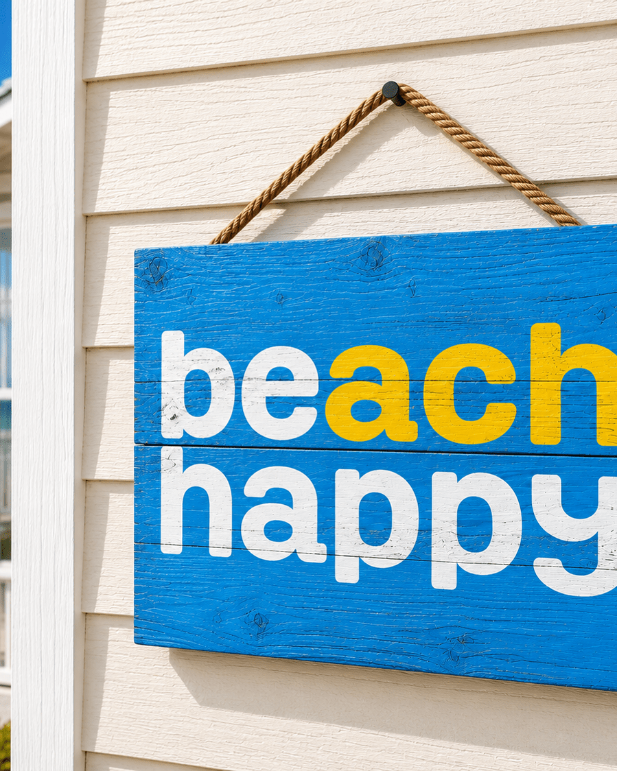 Beach Happy Hanging Wood Block Sign - 30A Gear - Home