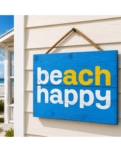 Beach Happy Hanging Wood Block Sign - 30A Gear - Home