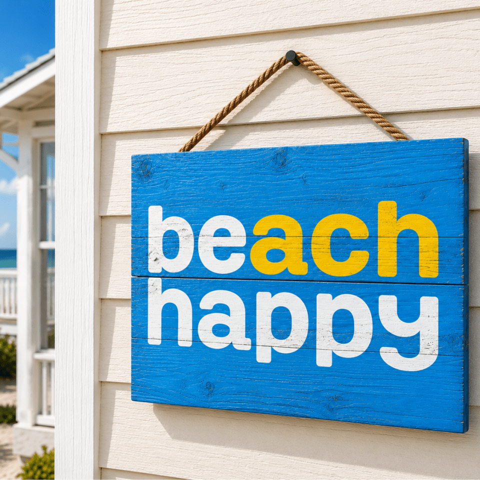 Beach Happy Hanging Wood Block Sign - 30A Gear - Home