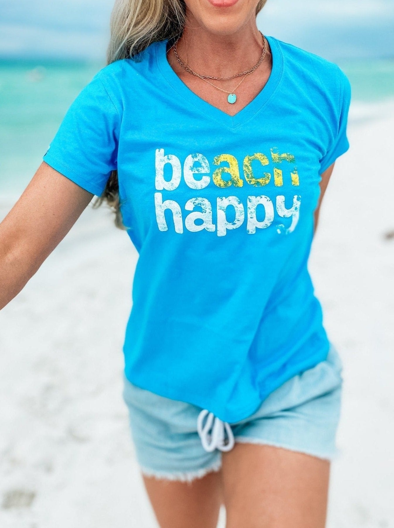Beach Happy V - neck T - Shirt - 30A Gear - women tee