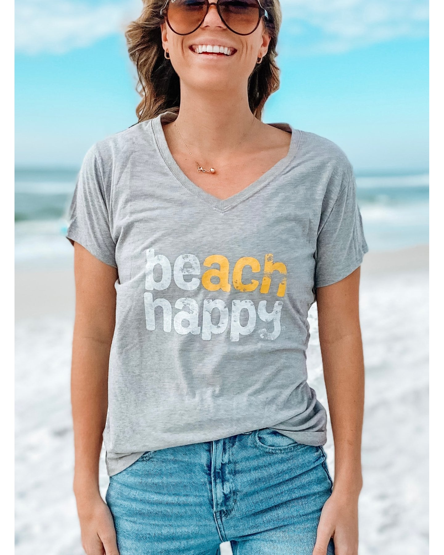 Beach Happy V - neck T - Shirt - 30A Gear - women tee