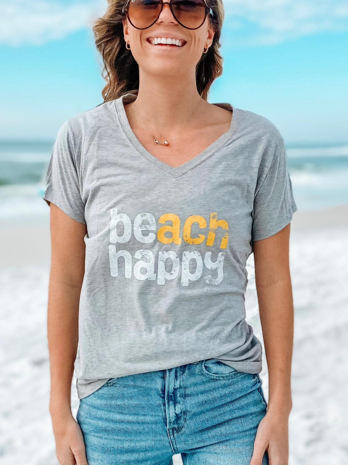 Beach Happy V - neck T - Shirt - 30A Gear - women tee