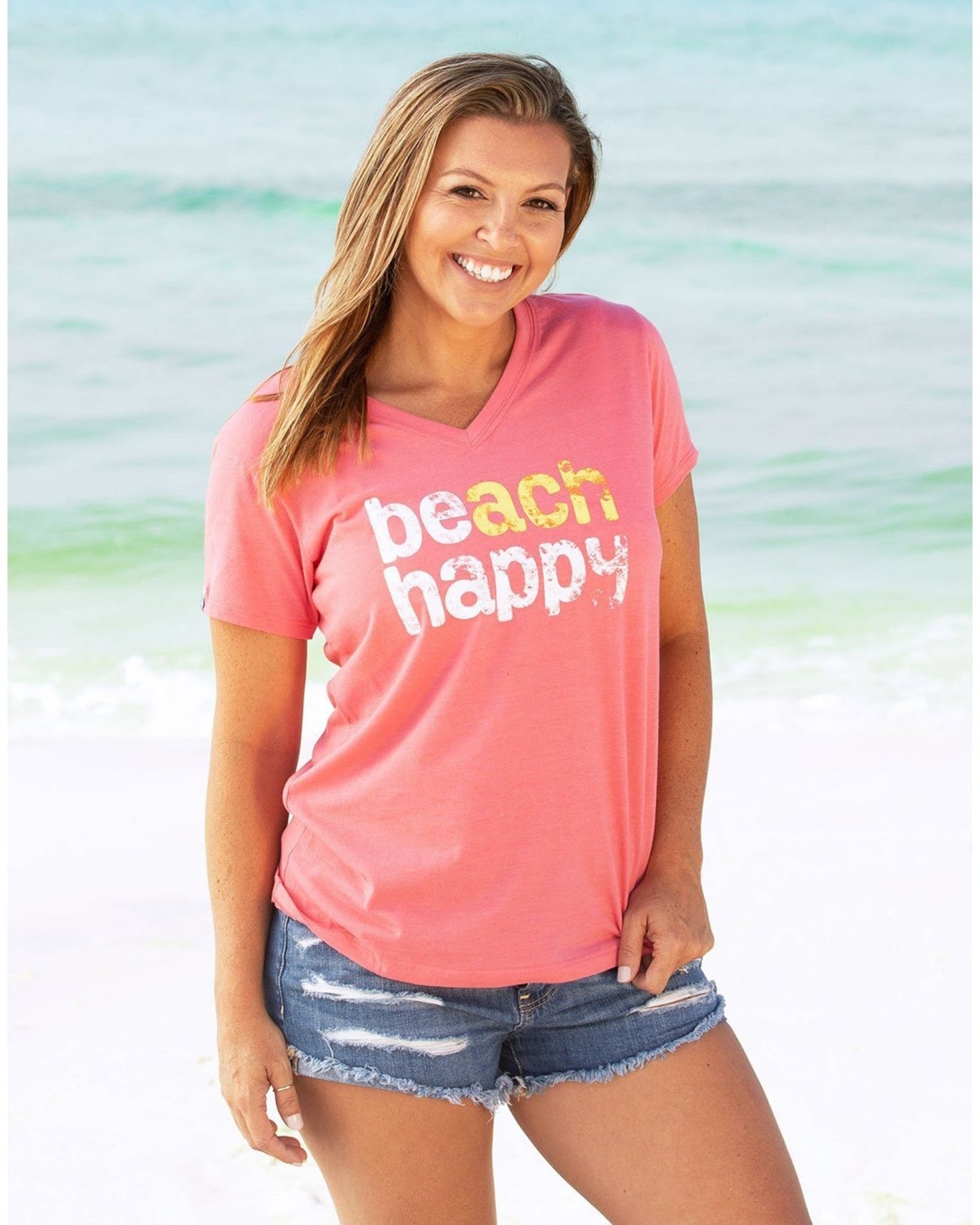 Beach Happy V - neck T - Shirt - 30A Gear - women tee