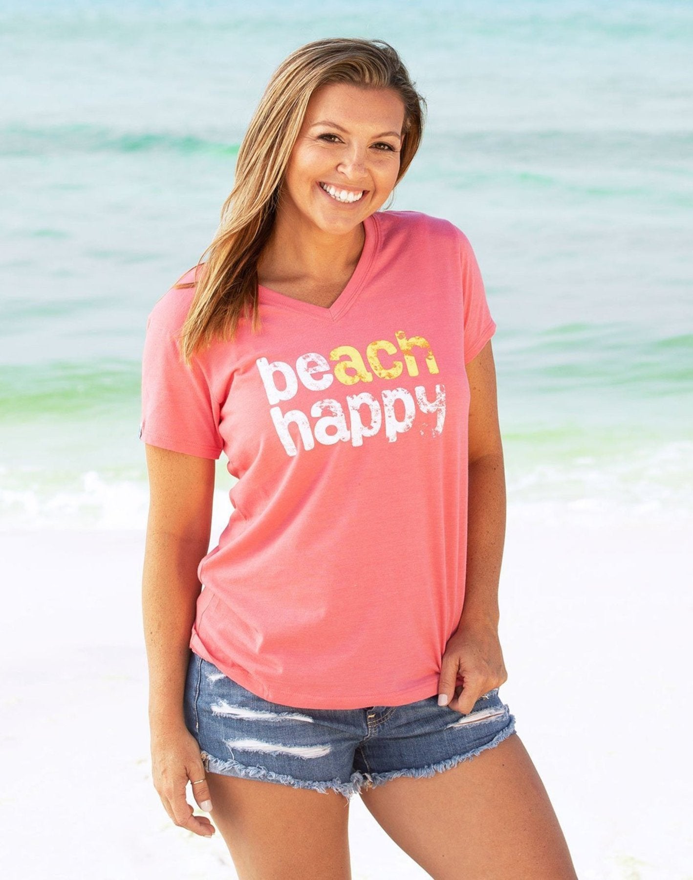 Beach Happy V - neck T - Shirt - 30A Gear - women tee