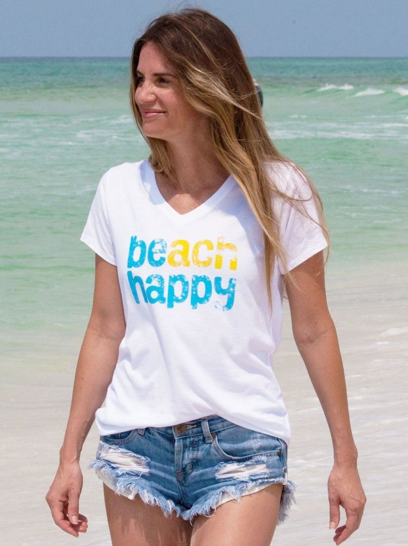 Beach Happy V - neck T - Shirt - 30A Gear - women tee