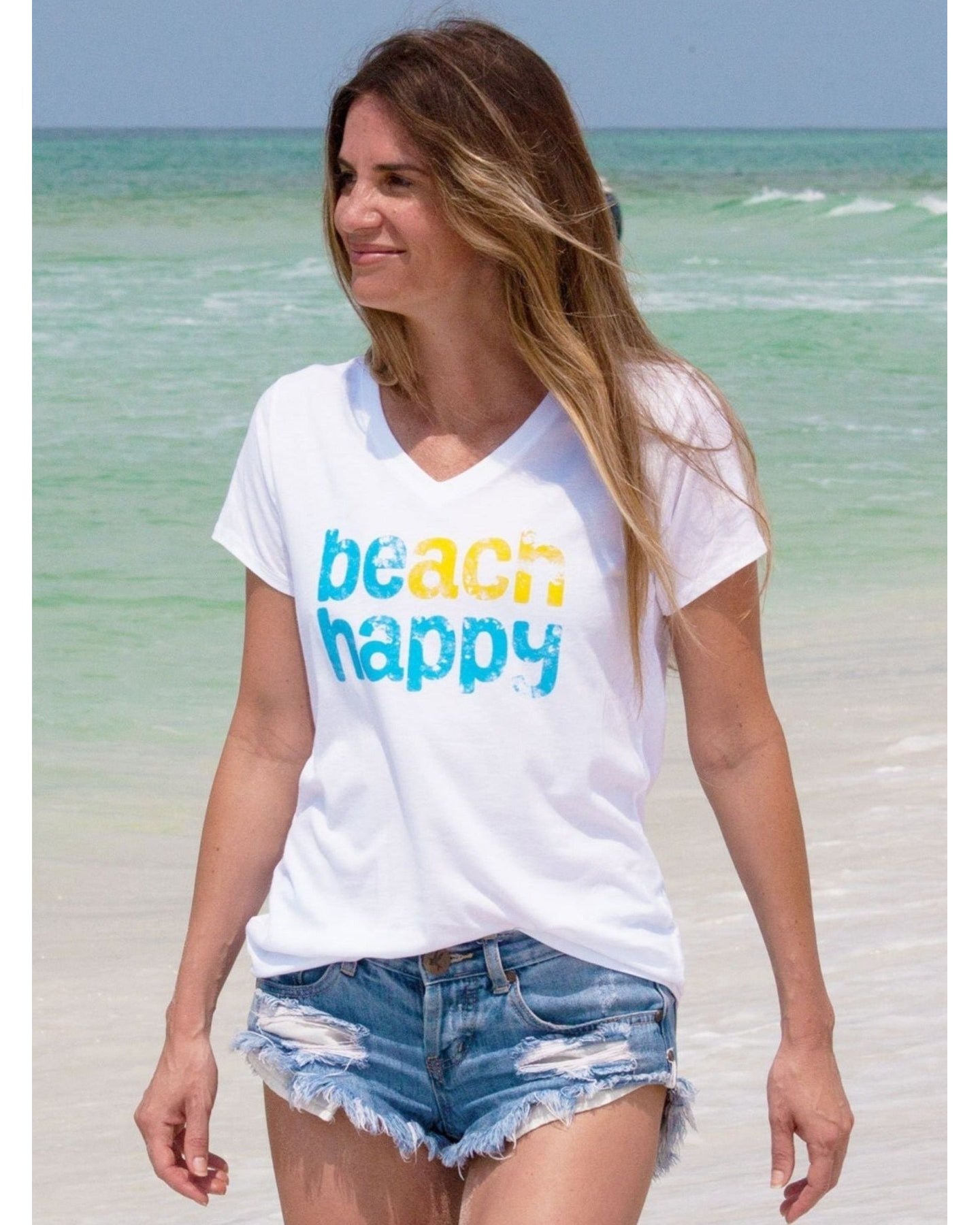 Beach Happy V - neck T - Shirt - 30A Gear - women tee