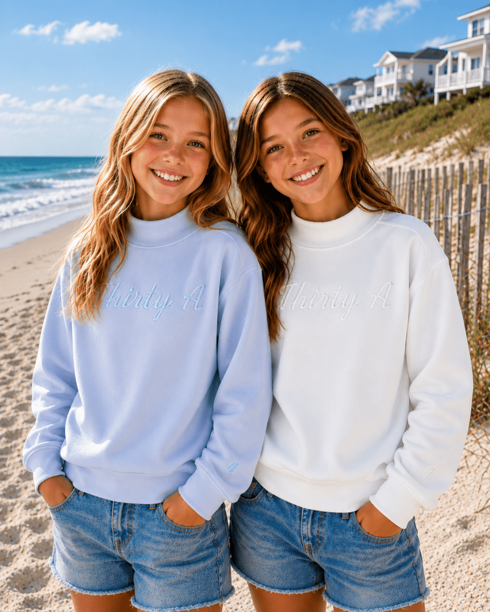 Girls Thirty-A Script Reverse Fleece Diana Mock Neck - 30A Gear - Kids Legacy