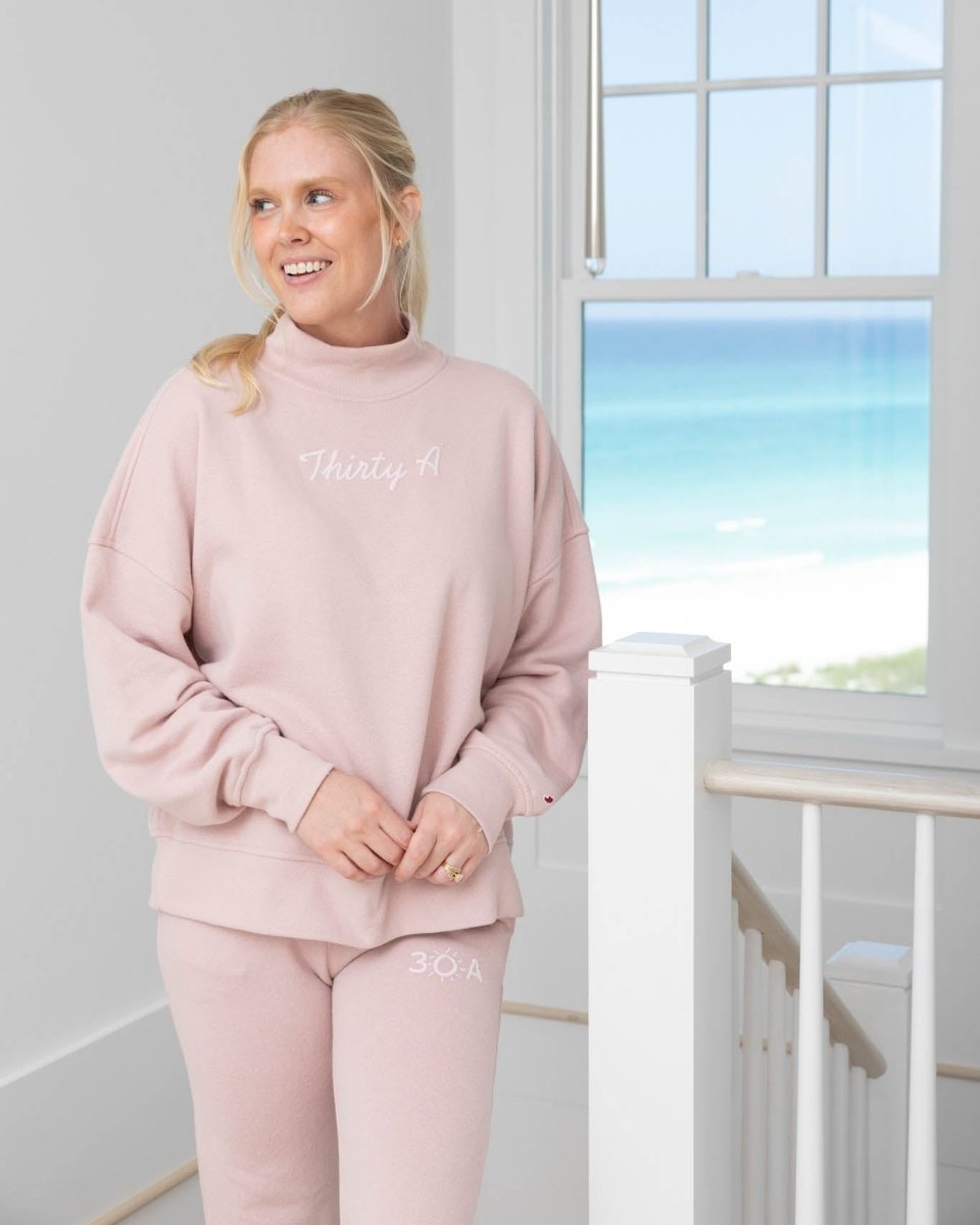 Thirty A Script Reverse Fleece Diana Mock Neck - 30A Gear - women fleece