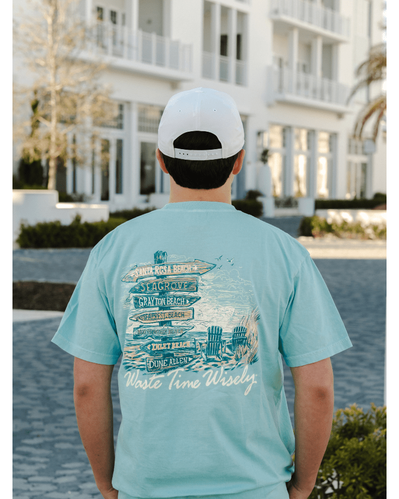 Waste Time Wisely on 30A Pocket T-Shirt - 30A Gear - men tee