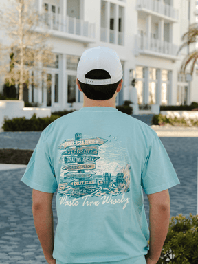 Waste Time Wisely on 30A Pocket T-Shirt - 30A Gear - men tee